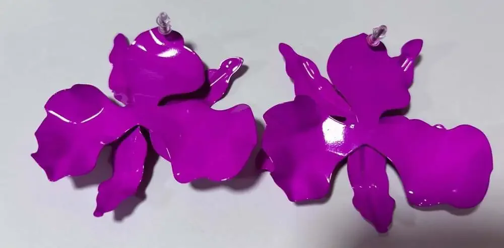 3D Orchid Flower Statement Stud Earrings Pink Matte